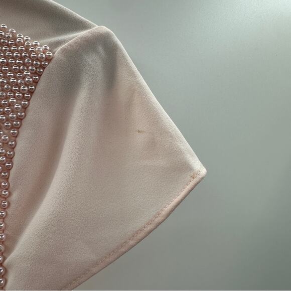 Catherine Malandrino Light‎ Pink Collared Bead Embellishment Short Sleeve Top XS - Picture 6 of 8